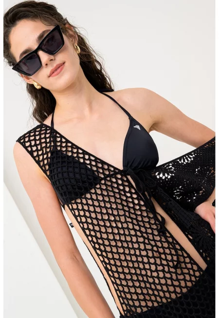 Триъгълно горнище на бански с лого - Черен