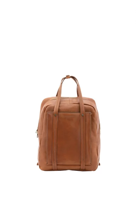 Унисекс кожена раница с дръжки - Карамел