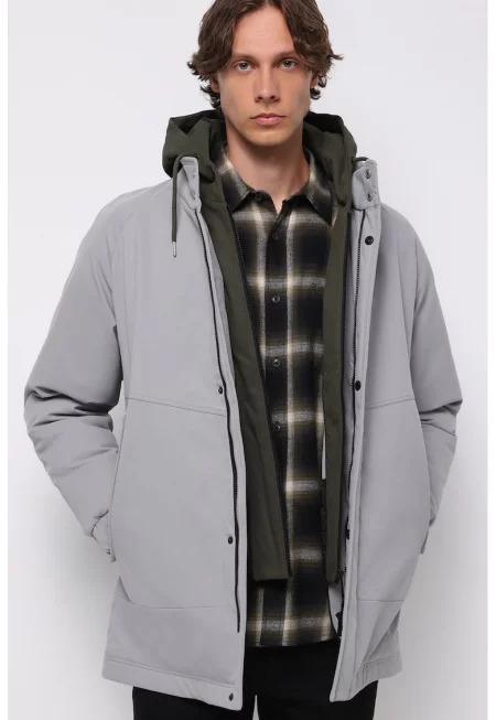 Ватирано зимно яке с дизайн 2 в 1 - Светло сив/Тъмно каки
