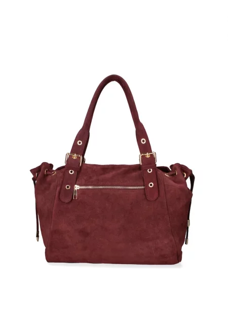 Велурена чанта за рамо с две отделения - Тъмночервен