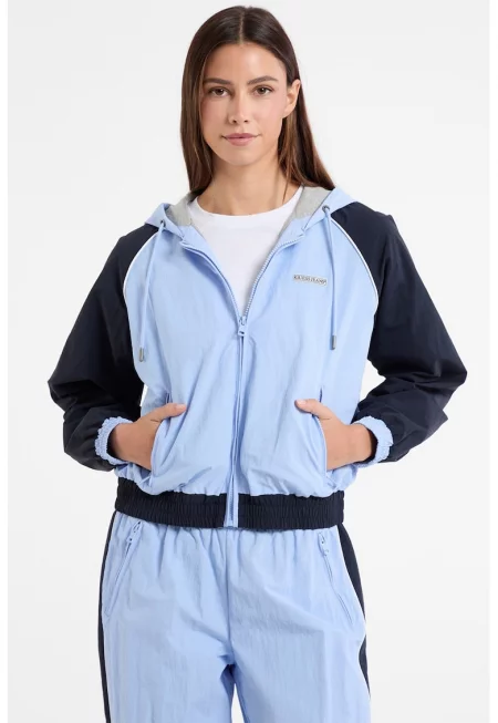 Яке с качулка и ръкави реглан - Светлосин