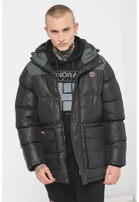 Зимно яке Cisar с качулка - Черен/Петролно синьо