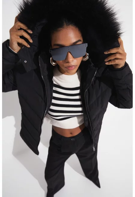 Зимно яке с джобове с цип - Черен