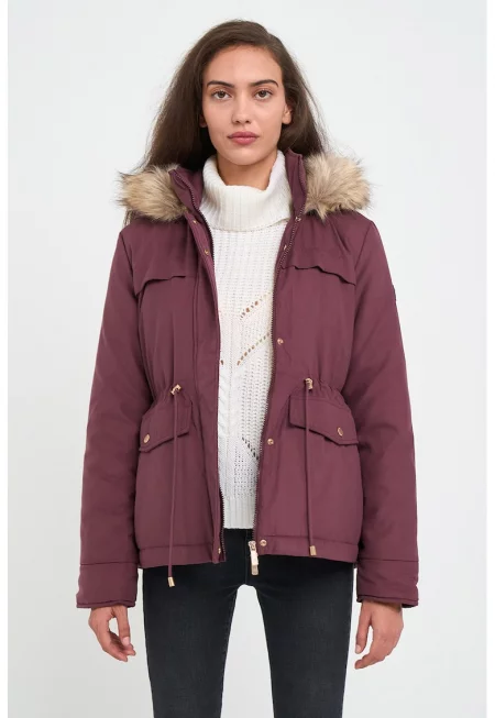 Зимно яке с качулка и връзка - Тъмновиолетов