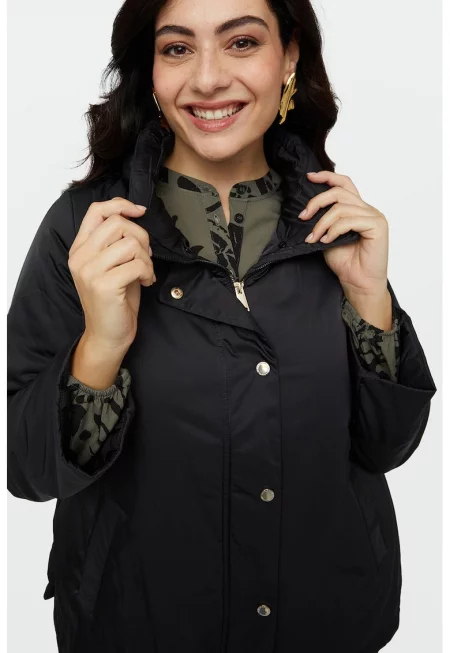 Зимно яке с отделящ се еко пух на яката - Черен