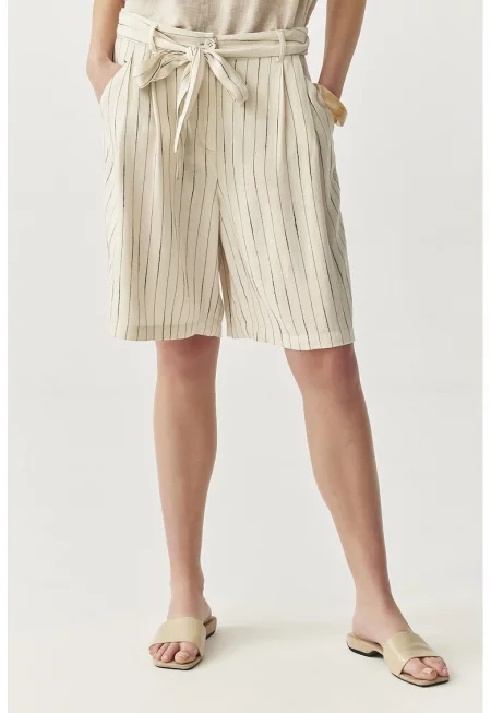 Бермуди с лен - Черен/Мръснобял