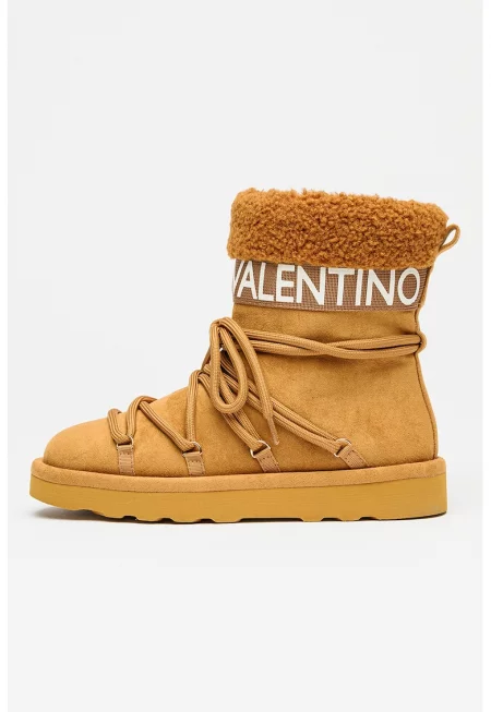 Боти от еко велур с лесно обуване - Кафяв