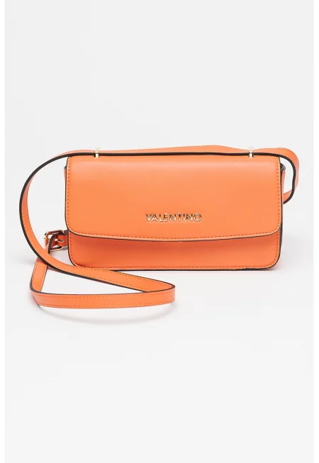 Чанта през рамо от еко кожа с метално лого - Оранжев