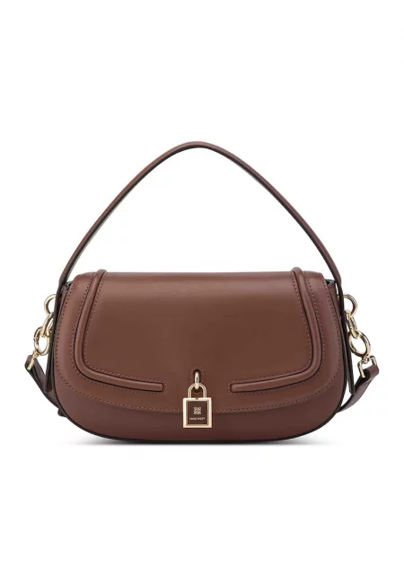 Чанта през рамо от еко кожа с регулируема презрамка - Карамел