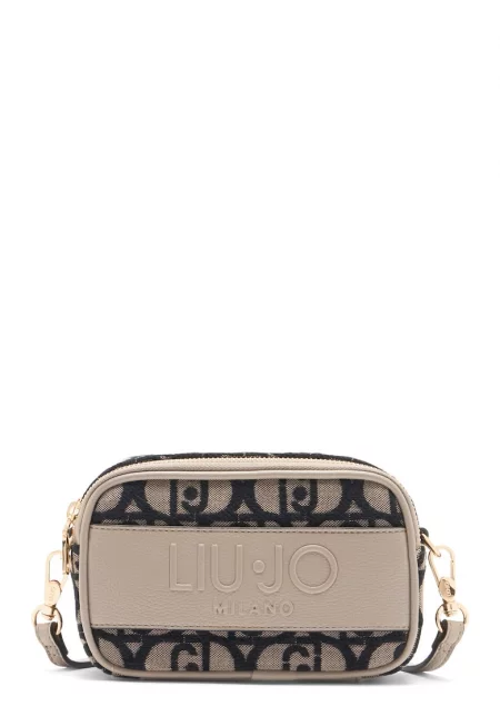 Чанта през рамо с лого - Черен/Бежов