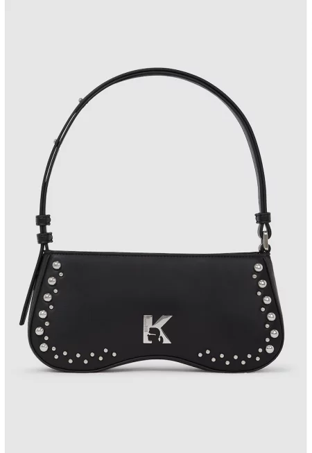 Чанта за рамо от еко кожа с декоративни апликации - Черен