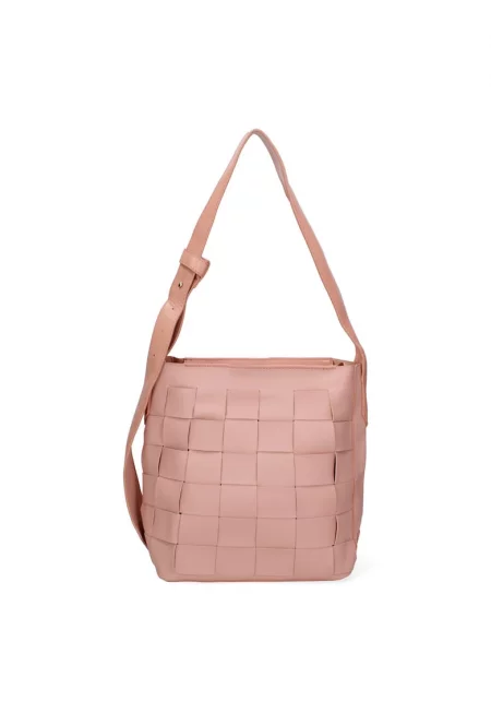 Чанта за рамо от еко кожа с пач-дизайн - Розово