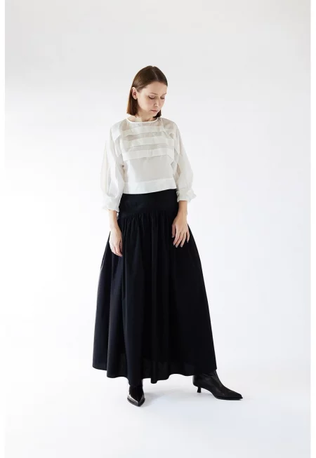 Дълга разкроена пола с плисе - Черен