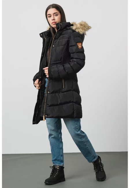 Дълга зимна парка Anadonna с качулка - Черен
