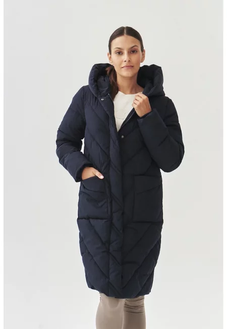 Дълго зимно яке с пришити джобове - Тъмносин