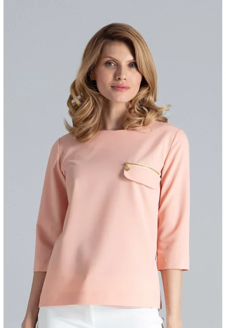 Дамска блуза -  Официална - Полиестер/Вискоза - Розова -