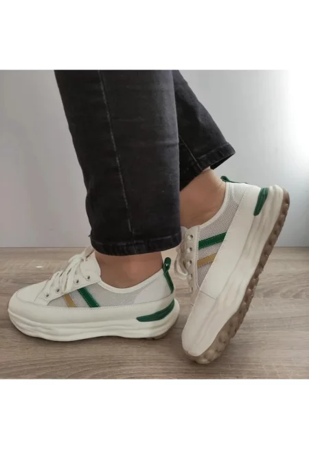 Дамски ежедневни обувки  18002-8 Бели със зелено