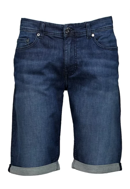 Дънкови бермуди с навит подгъв - Тъмносин