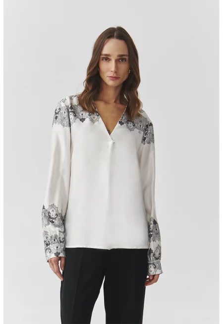 Елегантна блуза с флорален принт - Бял