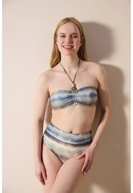 Горнище на бански с подплънки - Прашно синьо/Крем