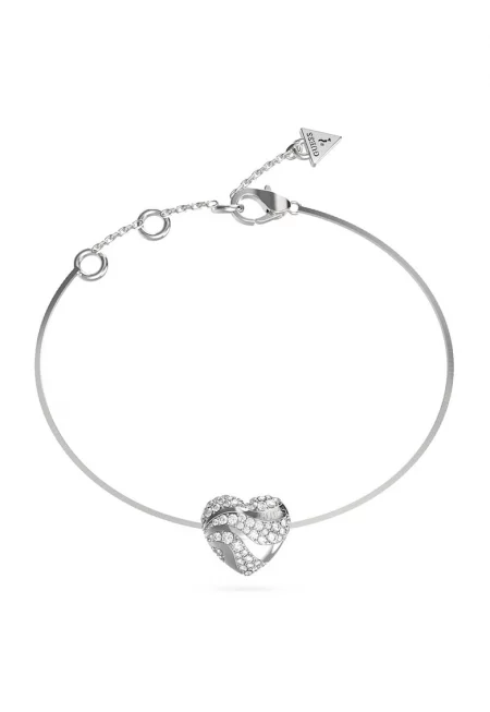 Гривна от неръждаема стомана със сърцевидна висулка - Сребрист