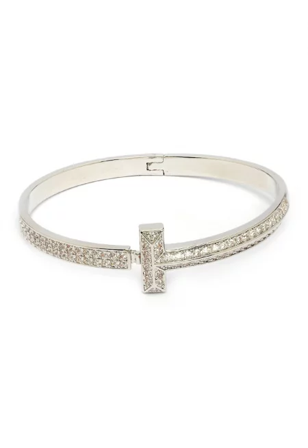 Гривна с кристали и лостче - Сребрист/Прозрачен