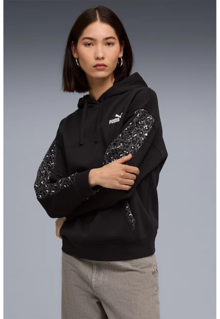 Худи с памук с джоб кенгуру - Черен