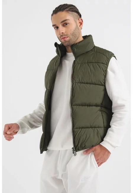 Капитониран елек с висока яка - Зелен