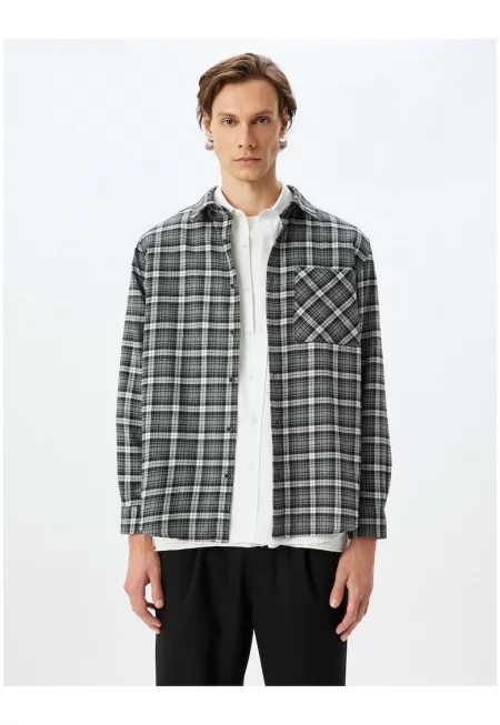 Карирана блуза с джоб