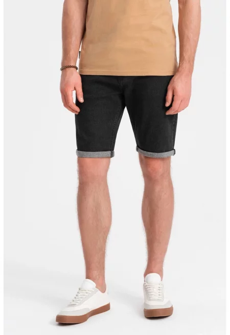 Къс панталон от деним с ниска талия - Черен