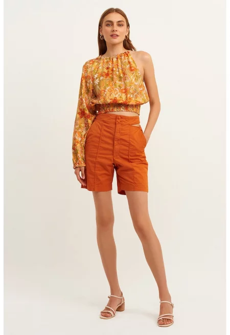 Къс панталон с памук - Персийски портокал -