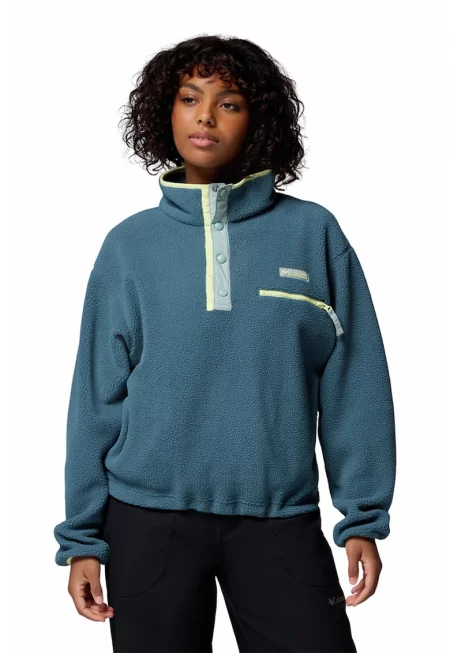 Къс поларен суитшърт за трекинг Helvetia™ II - Бледожълт/Петролно синьо