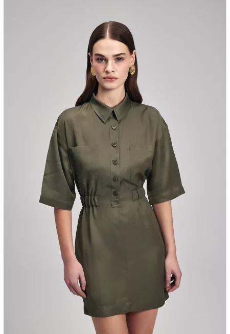 Къса рокля с еластична талия - Тъмножълт