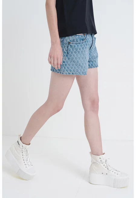 Къси дънки с лого - Син меланж