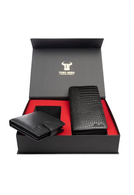 Комплект дамски портфейл и мъжки портфейл - естествена кожа - черен - Gia-Vita Opzioni