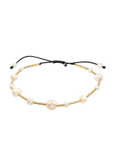 КОРИНА МАРДАРИ - 14К/20 гривна от злато с култивирани перли - Бял/Златист