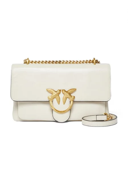 Кожена чанта през рамо с презрамка тип верижка - Мръснобял