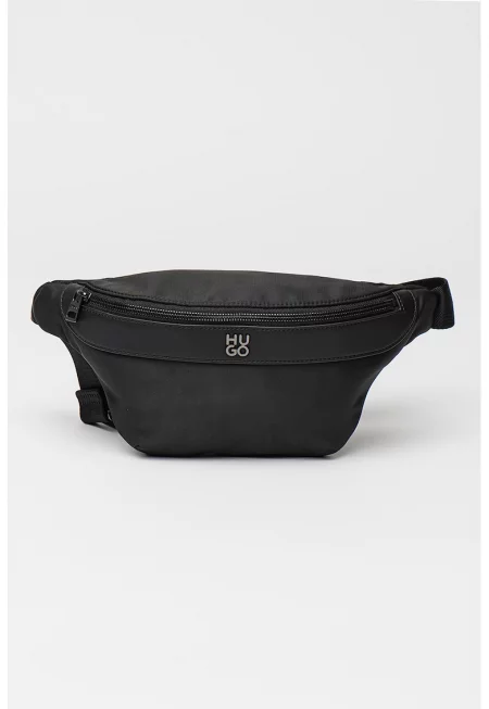 Кожена чанта за кръста с лого - Черен