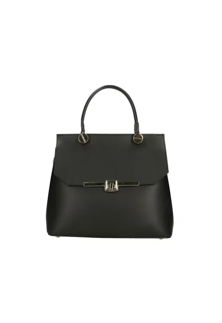 Кожена чанта за рамо с отделяща се презрамка - Черен