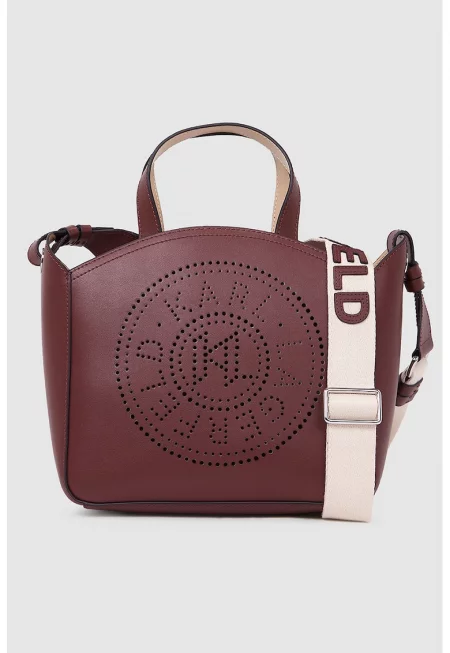 Кожена чанта за рамо с перфорирано лого