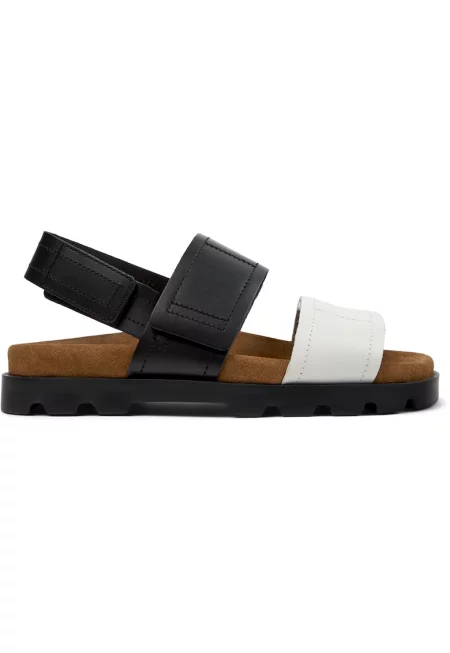 Кожени сандали - Бял/Черен/Камел