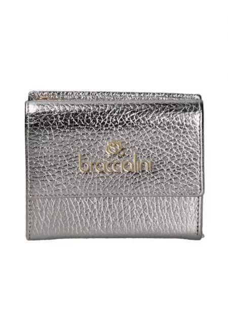 Кожено портмоне с двойно прегъване - Сребрист