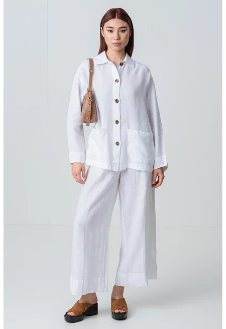 Ленена риза Giga с джобове - Бял