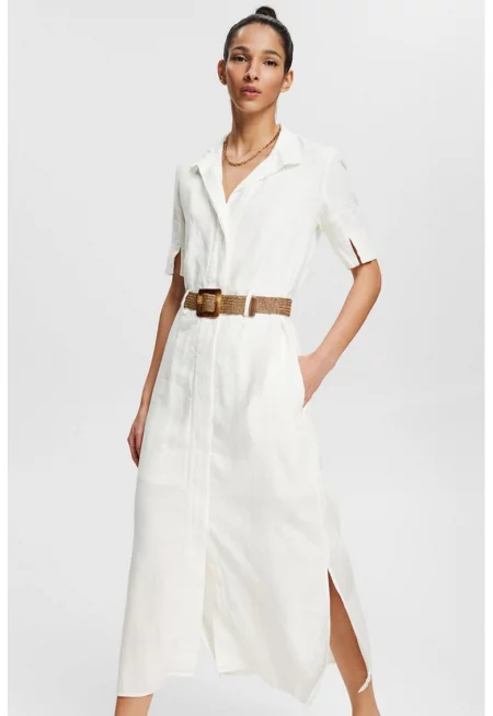 Ленена рокля с къси ръкави