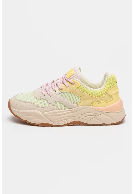 Маратонки Celest с кожа - Сламеножълт/Лайм зелено/Светло бежово