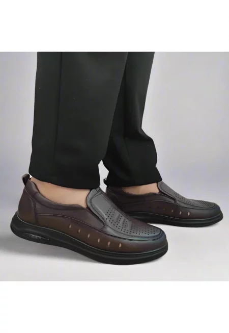 Мъжки перфорирани ежедневни обувки  19156 Кафяви Кафе - Кафяви -