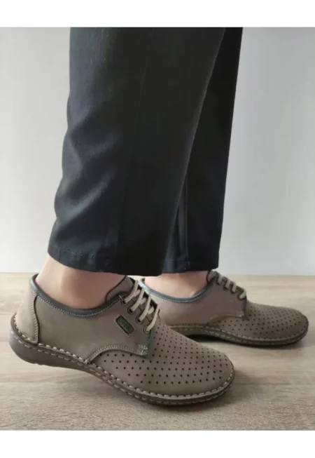 Мъжки перфорирани ежедневни обувки  9558 14-2 Бежово-сиви Lotus Nubuck - Бежови - Бежов