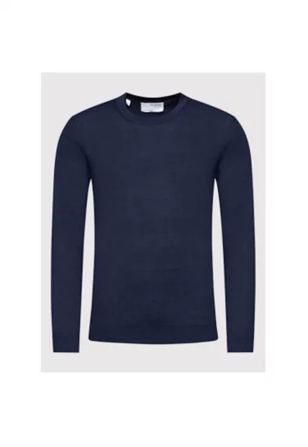 Мъжки пуловер -  209466034 - Мериносова вълна/Полиестер - Син - Син