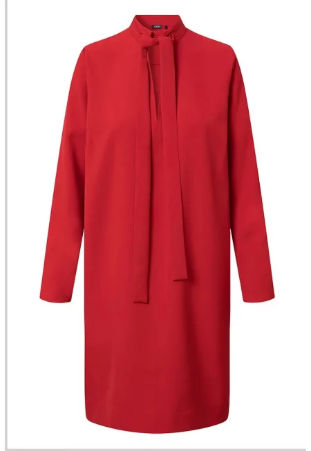 Midi Dress With Long Sleeve and Pussy-bow - Червен