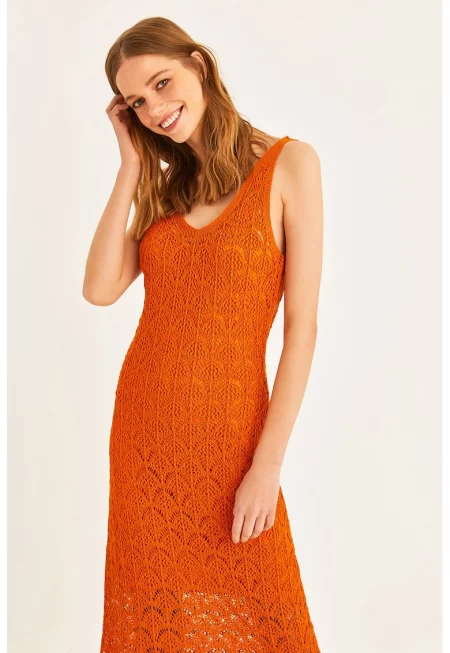 Миди рокля от кроше - Мандарина